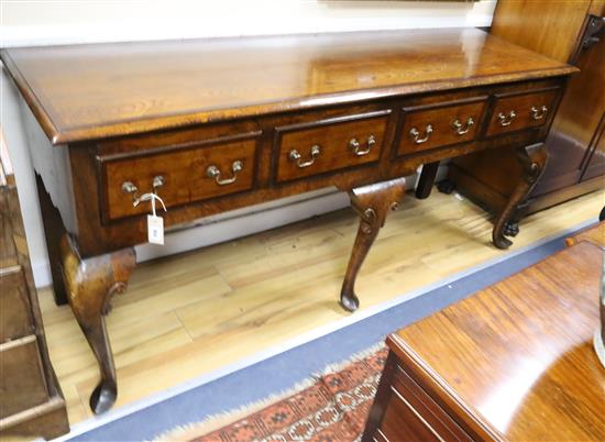 An 18th century style mahogany banded oak low dresser W.184cm